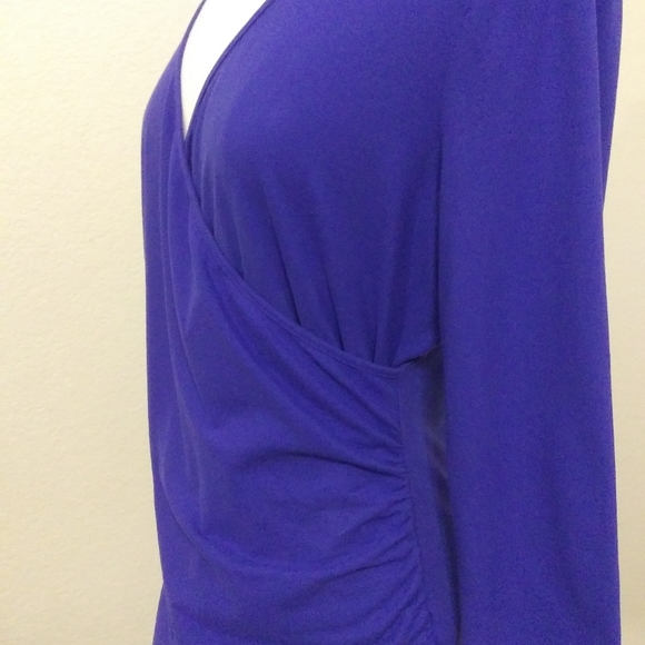 Three Dot XL cobalt blue faux wrap 3/4 slv V neck - Picture 3 of 8